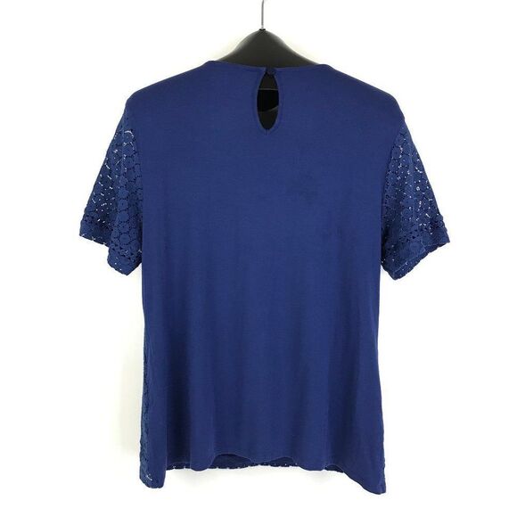 Badgley Mischka Blue Lace Overlay Top Women's Size Large Keyhole Stretch - Picture 4 of 10